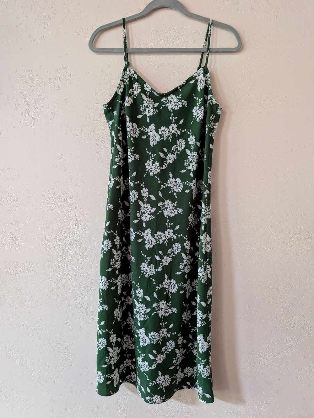 Green Floral Midi Slip Dress with Adjustable Straps